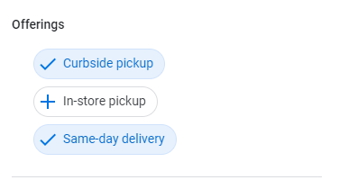 GMB Curbside Pickup and Delivery Attributes